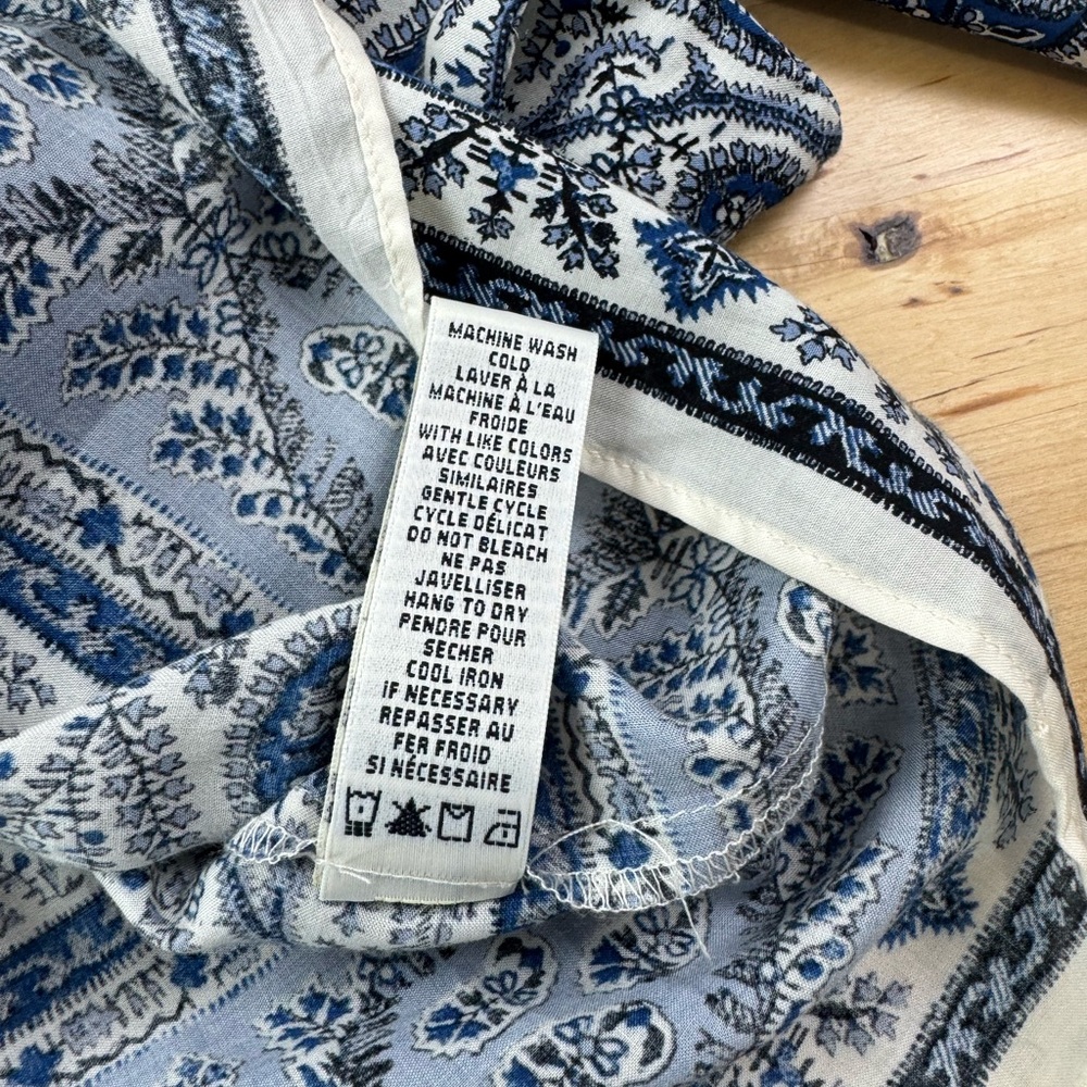 NWT Max Studio L/S Boho Peasant Blouse Shirt Size M Blue Paisley Floral Rayon - Picture 8 of 10